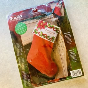 Vintage Bucilla Weihnachtsstrumpf Set gezählt Kreuzstich Weihnachtsstern & Beeren - Bild 1 von 8