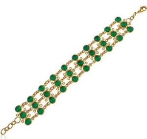 Triple Layer Round Design Gold Chain Bracelet Multi Emerald Bangle For Wedding - Picture 1 of 4
