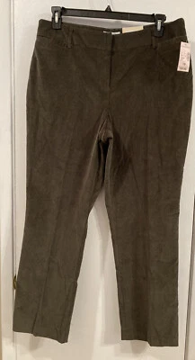 DRESS BARN Pants Olive Green Corduroy Stretch Straight Leg Pockets 16 Short NEW - Image 1 of 4
