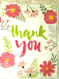 Floral Current Brand Blank Thank You Note Cards Green Pink 10 w/ Envelopes NEW - Picture 1 of 1