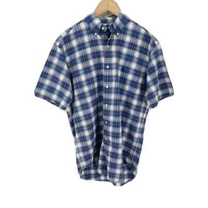 Ralph Lauren Shirt Mens Small Blue Plaid Short Sleeve Button Down 100% Cotton  - Picture 1 of 6