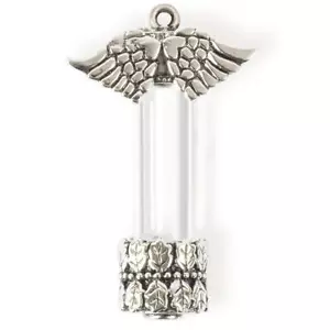 Glass Vial Pendant Bottle Charm Angel Wing Pendant Antiqued Silver * - Picture 1 of 1