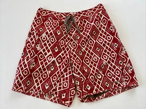 Patagonia Board Shorts 34 Red White Brown Geometric Swim Trunks Beach Pool - Picture 1 of 9