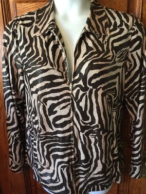 CHAQUETA TOP LAURA ASHLEY Marrón y Tostado Animal Estampado Piel de Serpiente Cremallera Frontal, Talla L Foto 1 de 4
