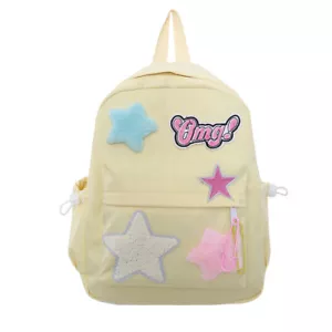 Women Kawaii Backpack Stars Print Girl Aesthetic Backpack Travel Rucksack(Yellow - Picture 1 of 4