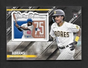 2022 Topps Update CJ ABRAMS COMMEMORATIVE JACKIE ROBINSON DAY PATCH BLACK /199 - Imagen 1 de 1