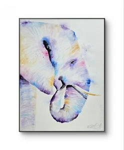 Original watercolour painting signed by Elle Smith Art of an Elephant, artwork - Picture 1 of 7