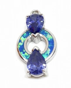 Signed Havana 925 Sterling Silver Fire Opal Tanzanite Necklace Pendant - Picture 1 of 4