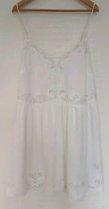 Ladies H&M White Linen Cotton Dress Embroidery Lace Sleeveless Size XL  - Picture 1 of 6