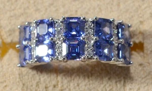 TANZANITE SIMS-WHITE DIAMOND CZ -SZ6 BELLA LUCE(r)-ESOTICA(tm) RING-STER SILVER - Picture 1 of 4