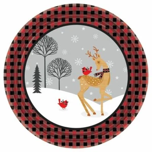 Winter Plaid Christmas 9" Dinner Lunch Paper Plates 8 Ct - Picture 1 of 1