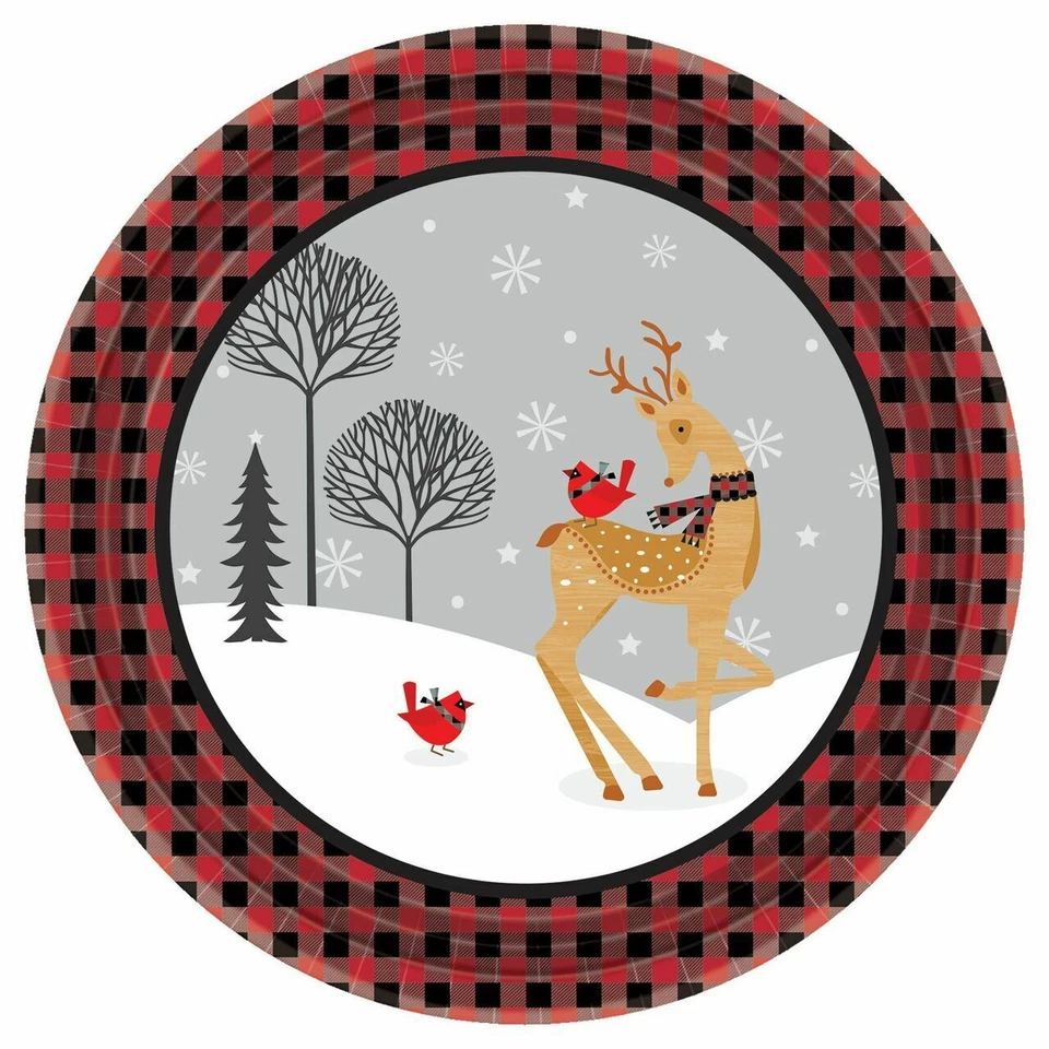 Winter Plaid Christmas 9" Dinner Lunch Paper Plates 8 Ct - Image 1 of 1