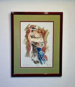 original watercolor framed signed Barry King couple dancing tango - Picture 1 of 11