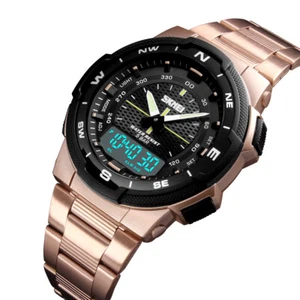 SKMEI Herren Gold Uhren Luxus Business Stecker Stahl LED Digital Quarz Armbanduhr - Bild 1 von 13