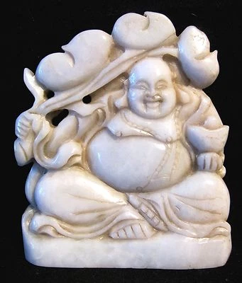 Antigo Soberbamente Esculpido Chinês Celadon Pedra Dura Rindo Buda Figura Hotei - Imagem 1 de 4