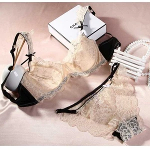 Women Lace Bra Sets Super Boost Push Up Plunge Gather Lingerie thin Panties Sets - Picture 1 of 45