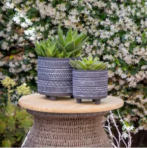 Black & White Boho Tribal Footed Planter 💕 - Picture 1 of 1
