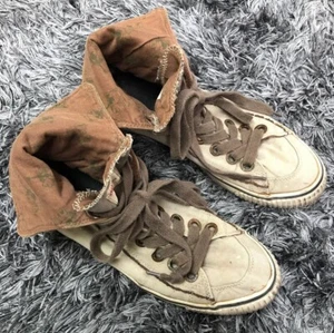 Vtg True Religion Mens Fold Over Canvas Sz 9.5 High Top Sneakers Tan Brown Green - Picture 1 of 8