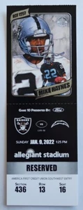 Los Angeles Chargers Las Vegas Raiders Ticket Stub Mike Haynes Seat 16 1/9/22 - Picture 1 of 2