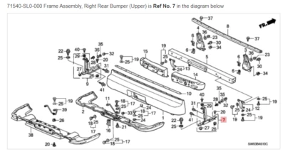 HONDA ACURA GENUINE OEM NSX Frame Assembly, Right Rear Bumper (Upper) - Изображение 1 из 2