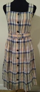 NWT $192 Gal Meets Glam Linen Blend Button Down Belted Lined Striped Dress Sz 4 - Picture 1 of 6
