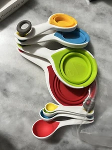 Measuring Cups & Spoons 8pc Collapsible Colorful Silicone Set Dishwasher Safe - Picture 1 of 2
