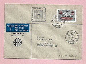 SWITZERLAND 1938 SPECIAL FLIGHT COVER - FRANKED "PRO AERO" OVERPRINT 75c ON 50c  - Picture 1 of 1