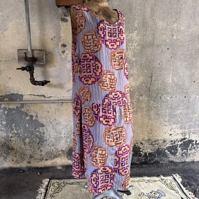 Antique 1920s Colorful Geometric Print Silk Dress Art Deco Drop Waist Vintage - Image 1 of 4