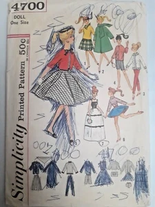 Babette Barbie 11 1/2" Doll Clothes Wardrobe Simplicity 4700 Sewing Pattern VTG - Picture 1 of 5