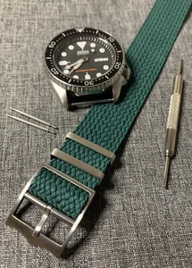 Single Pass Premium Perlon Watch Strap Ocean Green + Pins/Tool Kit 20/22mm - Picture 1 of 9