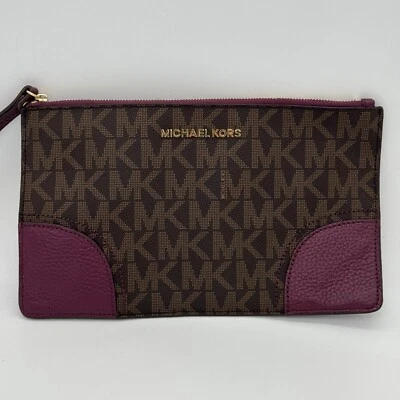Michael Kors Hattie Clutch & Wristlets Womens Large Brown Plum Zip Purse New - Image 1 of 4