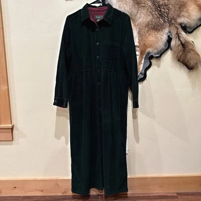 Vestido De Colección Años 90 Eddie Bauer Grande Pana Verde Botón Frontal Franela Cottagecore Foto 1 de 4