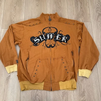 BLAC LABEL Y2K Men's Orange Full Zip Grunge Distressed Embroidered Sweater XL - Image 1 of 4