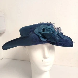 Eastex Hat Womens Blue Floral Netting Mother Of Bride Wedding FPL-WRDC - Picture 1 of 7