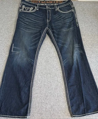 Pantalones de mezclilla Rock Revival Bruno para hombre 40x35 corte bota lavado oscuro bordados Foto 1 de 4