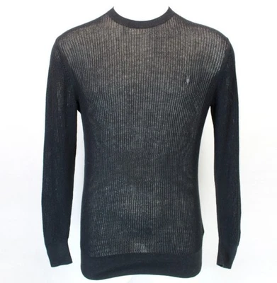 AllSaints Men's Black Spein Waffle Knit Crew Neck Ramskull Sweater Jumper Medium - Image 1 of 4