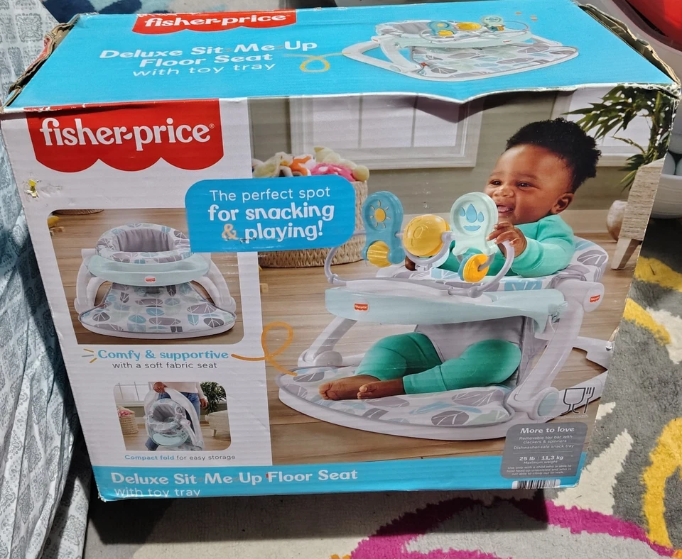 Fisher-Price Deluxe Asiento de Piso Sit-Me-Up Silla Infantil con Bandeja y Juguetes, Guijarro Foto 1 de 4