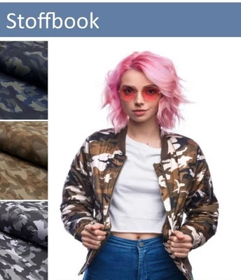EDEL BAUMWOLLSTOFF LEDER-BESCHICHTUNG CAMOUFLAGE STOFF ARMEESTOFF METERWARE - Bild 1 von 3
