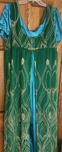 Vintage Bridgerton Dress Victorian Fancy Two-Layered Blue/Green Gown - Picture 1 of 13