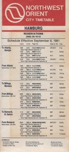 Northwest Orient City Timetable Hamburg. Schedule Effective September 8, 1981. N - Picture 1 of 1