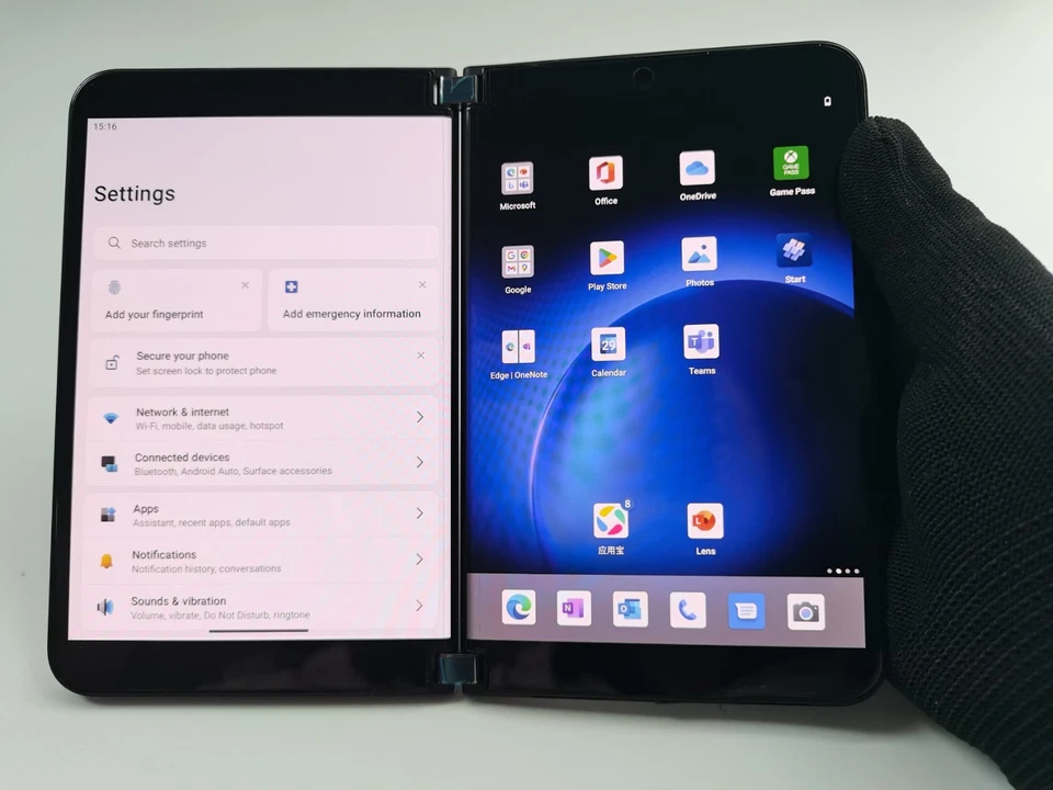 Microsoft Surface Duo 2 128GB Unlocked Single SIM 5G black foldable phone - Image 1 of 4