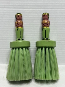 Set Of 2 WOODEN FIGURAL MAN PRIMITIVE BRUSH NOVELTY VANITY WHISK BARBER VINTAGE - Picture 1 of 11