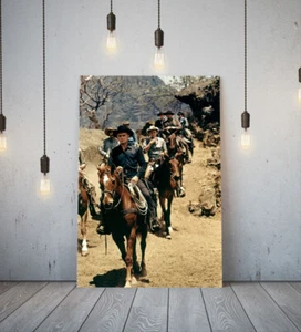 MAGNIFICENT SEVEN  -DEEP FRAMED CANVAS WALL ART PICTURE PAPER PRINT- BROWN BLUE - Picture 1 of 17