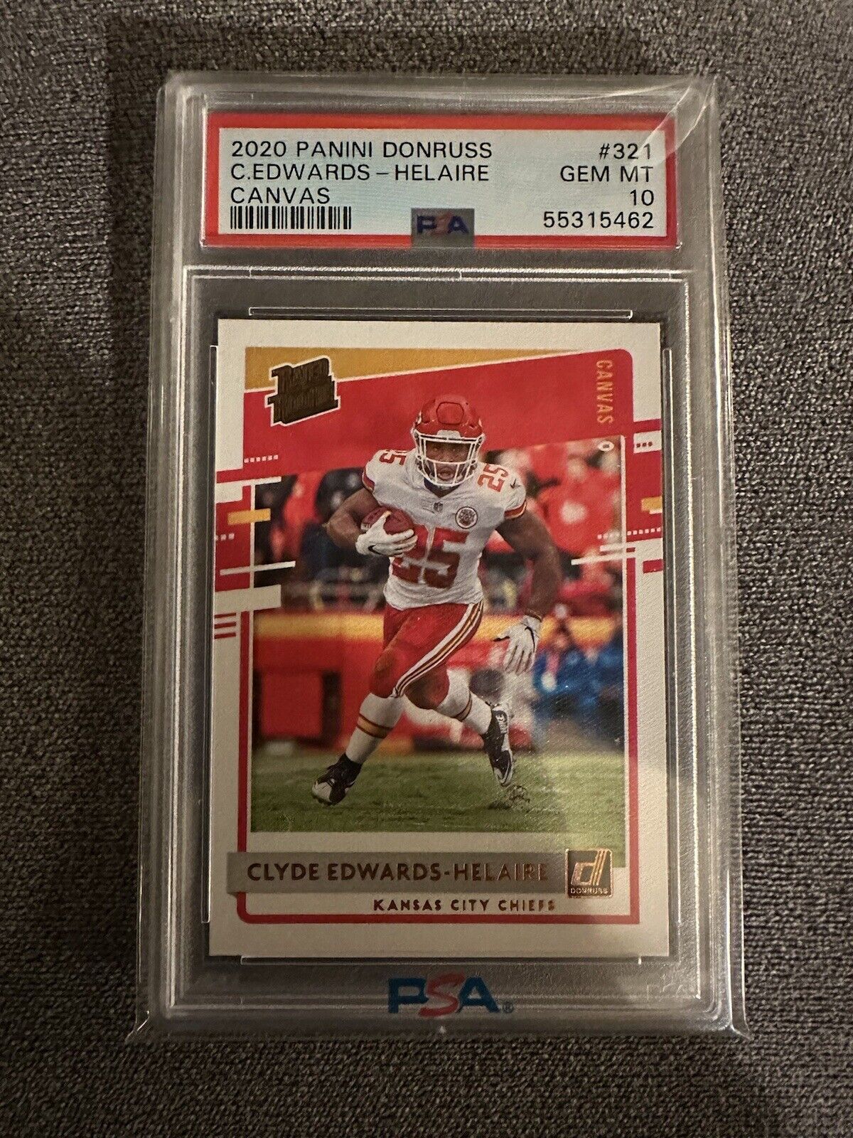 2020 Panini Donruss Clyde Edwards-Helaire Rated Rookie Canvas #321 PSA 10