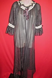 Vintage 1040er schwarz transparentes Netz Peignoir antikweiß Spitzenborte Gr. Large ~~ Morgenmantel - Bild 1 von 6