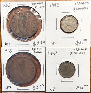 Ireland Coin Lot: 1942, 1948 - 1 Pingine & 1942, 1949 - 3 Pingine - Picture 1 of 2