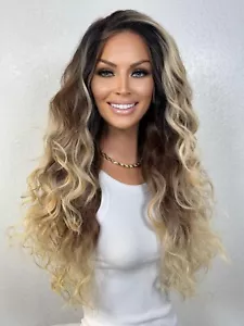 Parrucca calda bionda burrosa balayage marrone ombreggiato | parrucca miscela capelli umani 22 pollici - Foto 1 di 10