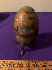 Brass Egg Trinket Box with brass stand Made In India Enameled Cloisonne