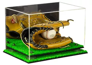 Estuche de exhibición de guantes de béisbol de acrílico con espejo, elevadores verdes y base de césped (A004) - Imagen 1 de 2