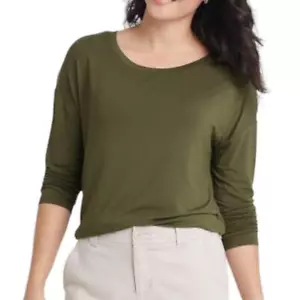 Womens Drop Shoulder Top T Shirt Tunic Long Sleeve Stretchy Green Oversize M - Picture 1 of 7